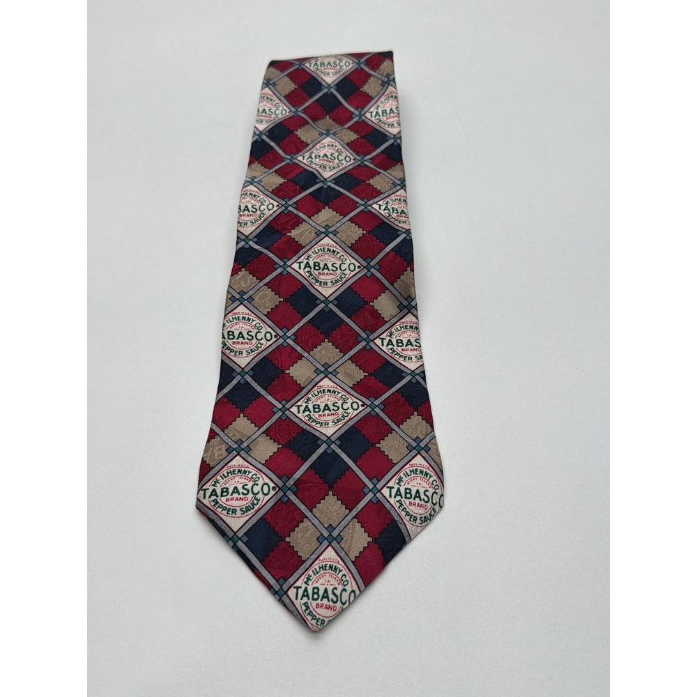 Tabasco Brand Pepper Sauce Silk Tie Red Navy Blue Diamond Logo McIlhenny Co USA